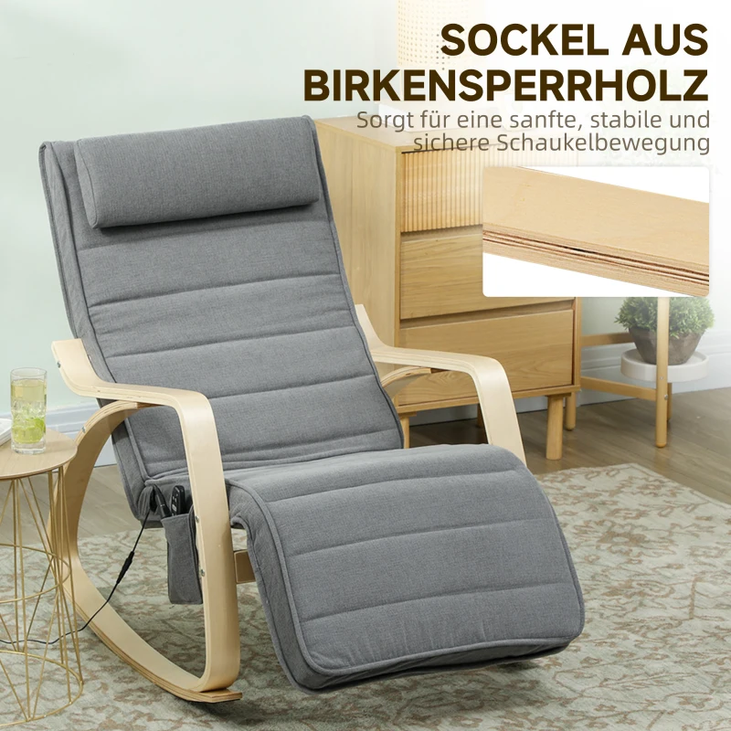 HOMCOM Schaukelstuhl mit Massage-Funktion, Lendenheizung, 3 Modi, Stoffbezug, Grau(m-7)