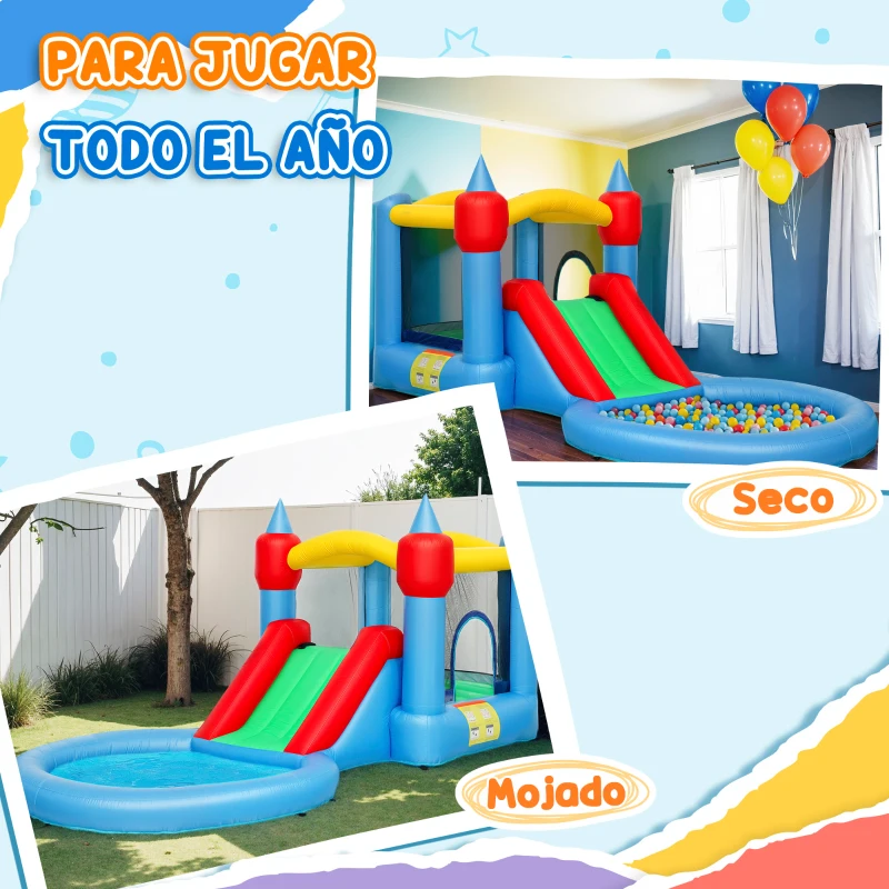 AIYAPLAY Castillo Hinchable 415x205x190 cm con Tobogán Foso de Bolas Canasta Inflador y Bolsa para Interior y Exterior