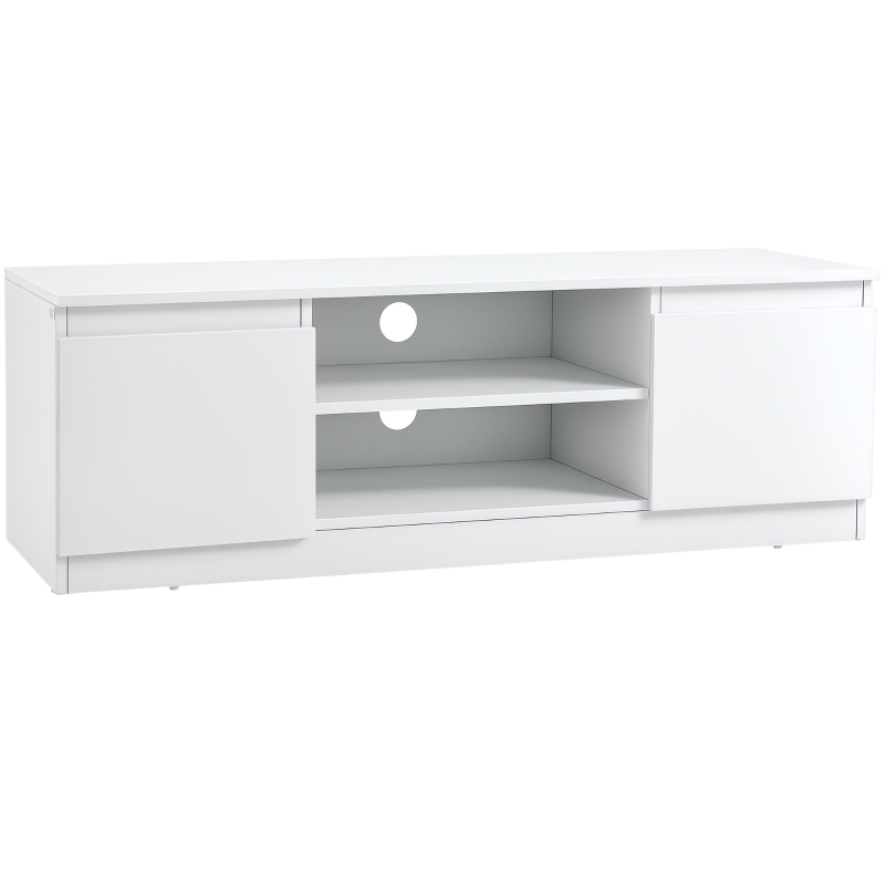 HOMCOM TV-Lowboard Fernsehtisch Fernsehschrank für Fernseher TV-Kommode bis zu 55 Zoll TV Schrank mit Schrank Regal Weiß 120 x 39,5 x 40 cm