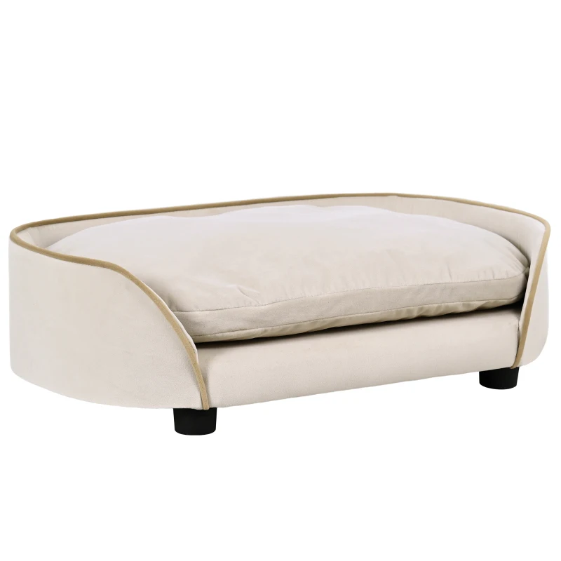 PawHut Sofá para perro, sofá para mascotas con cojín extraíble y funda lavable 66 x 43 x 19,5 cm beige