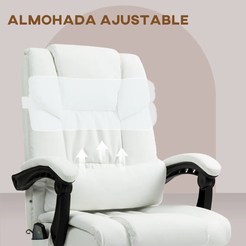 Vinsetto Silla de Oficina con Masaje de 6 Puntos Ergonómica Respaldo Alto Reclinable Altura Ajustable Reposapiés y Mando a Distancia Blanco