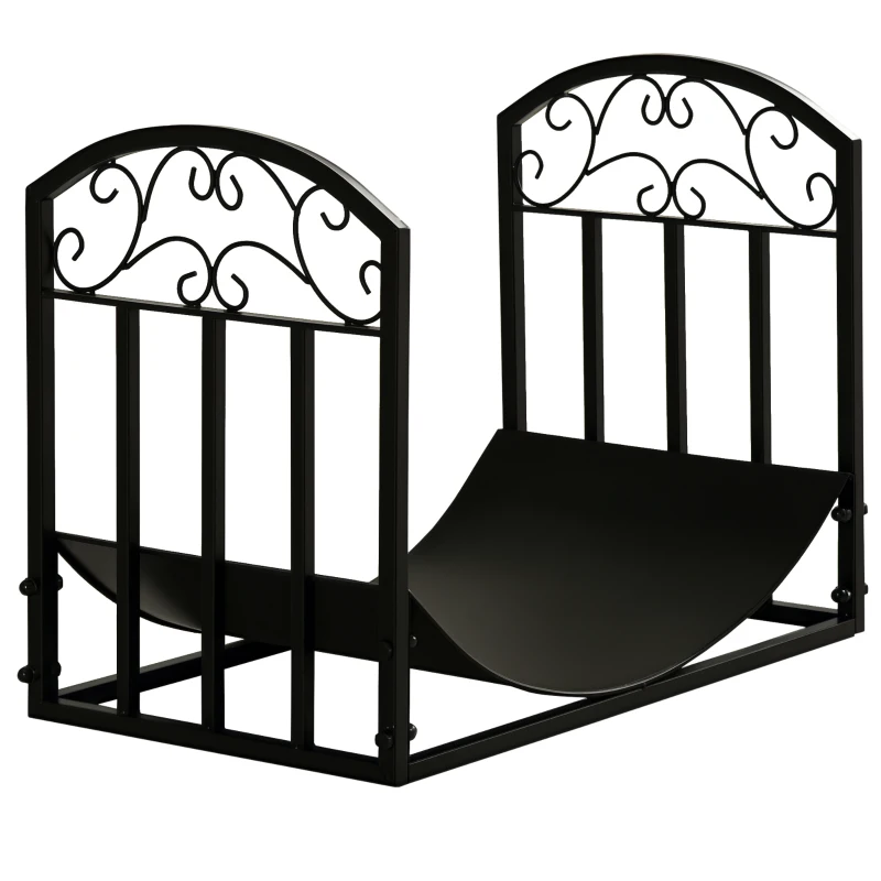 Outsunny Portalegna da Interno ed Esterno in Metallo con Ripiano Curvo, Fino 60kg di Legna, Nero, 60.5x36x46.5cm