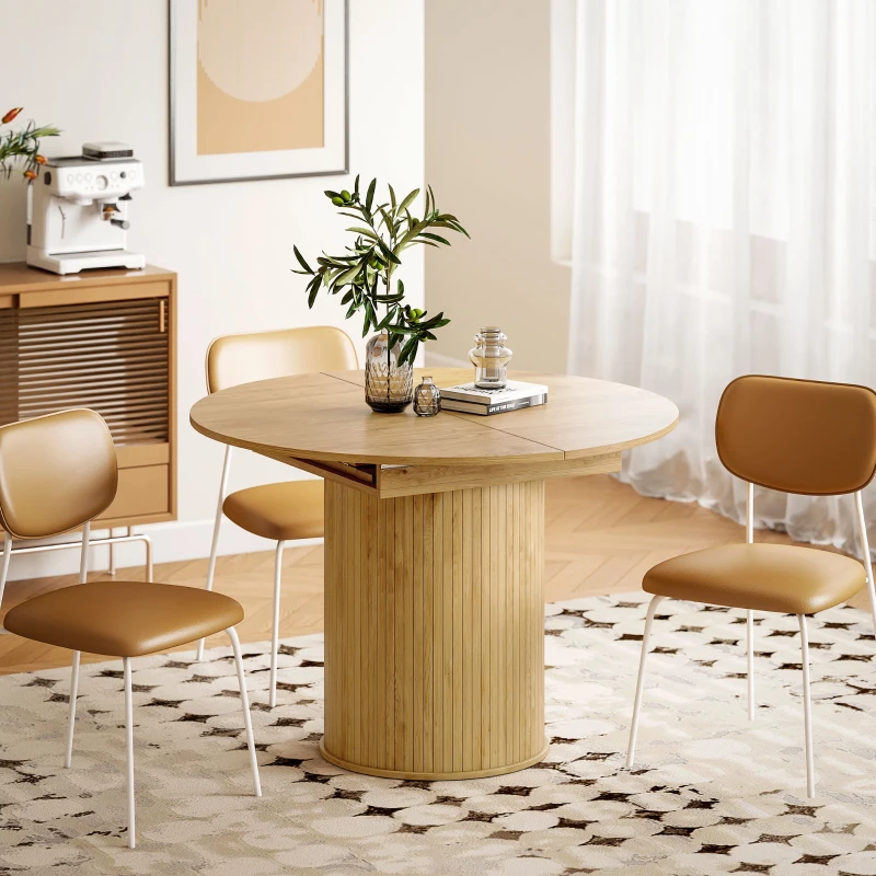 HOMCOM Table Extensible pour 6-8 Personnes de Ronde à Ovale avec Base Piedestal, en Bois et Acier, couleur Bois(m-3)