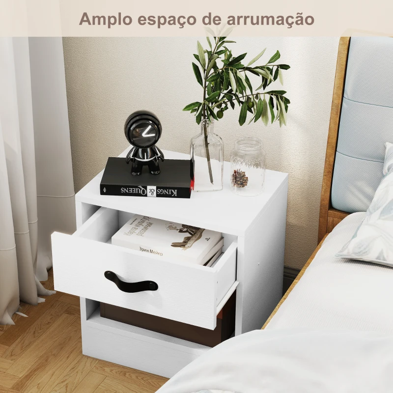 HOMCOM Conjunto de 2 Mesas de Cabeceira para Dormitório Estreitas com Gaveta e Compartimento Aberto 39x28x41 cm Branco