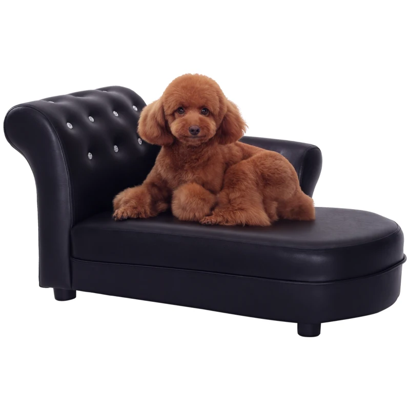PawHut Divano Chaise Longue Elegante Imbottito Portata 10kg Animali Domestici 82.5 × 45 × 41.5cm Nero