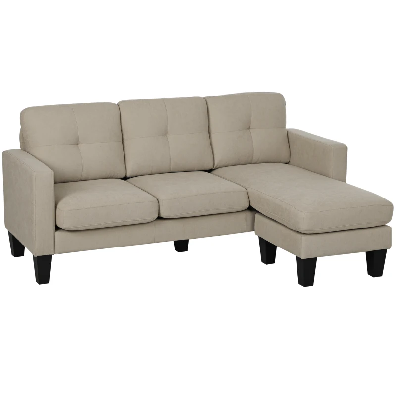 HOMCOM Divano angolare 3 Posti con chaise longue reversibile, 186x130x84 cm, Beige
