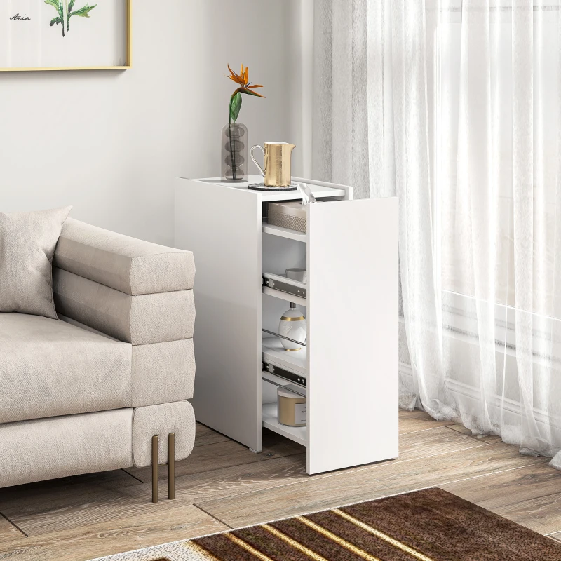 HOMCOM Mueble de Baño Estrecho con Cajón y Ruedas Organizador Independiente con 3 Compartimentos 47x30x66,5 cm Blanco