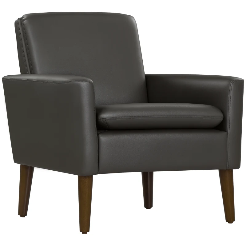 HOMCOM Fotoliu de Mobilier Capitonat, Fotoliu Modern din Imitație de Piele și Lemn, 75x78x81 cm, Maro