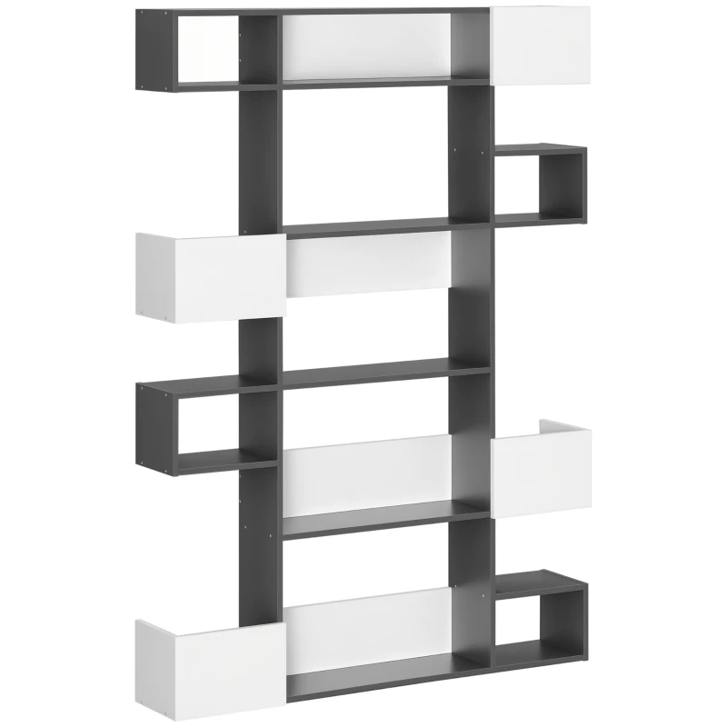 HOMCOM Libreria Moderna a 5 Livelli con 8 Ripiani Aperti in Truciolato, 120x20x171 cm, Grigia e Bianca