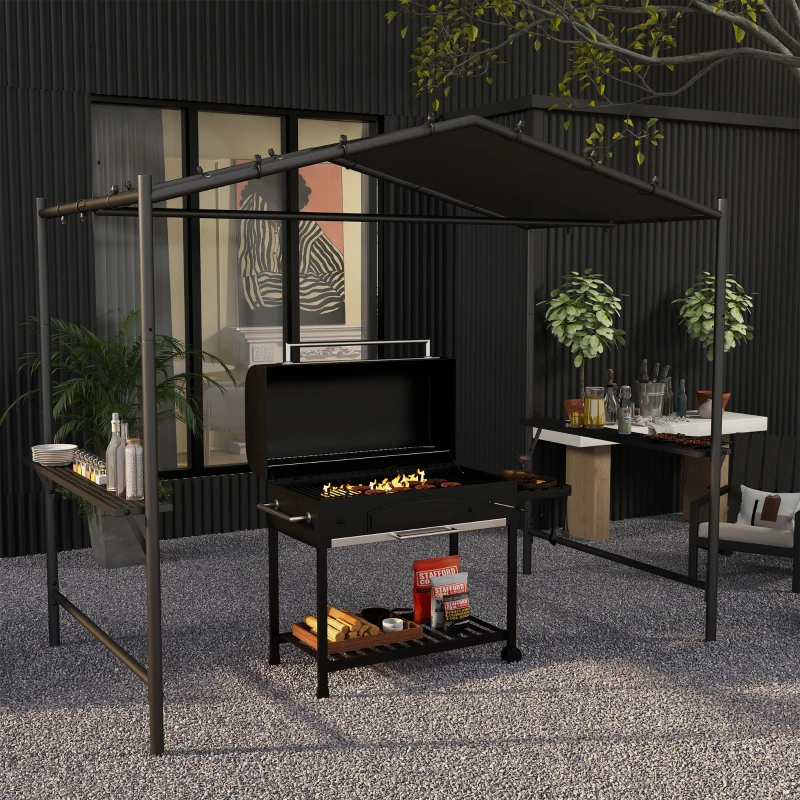 Outsunny Grilltent Grilldak, weerbestendig, inclusief zijvakken, 277 x 149 x 230 cm, Donkergrijs