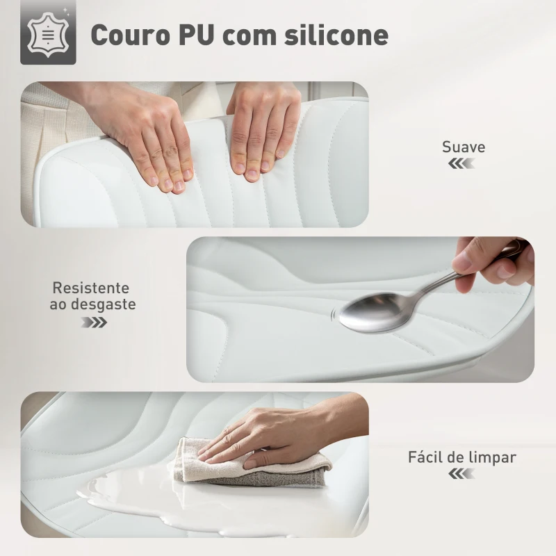 HOMCOM Conjunto de 2 Bancos de Bar Bancos Altos de Cozinha Giratórios com Altura Ajustável e Couro Sintético 47,5x54x92-110 cm Branco