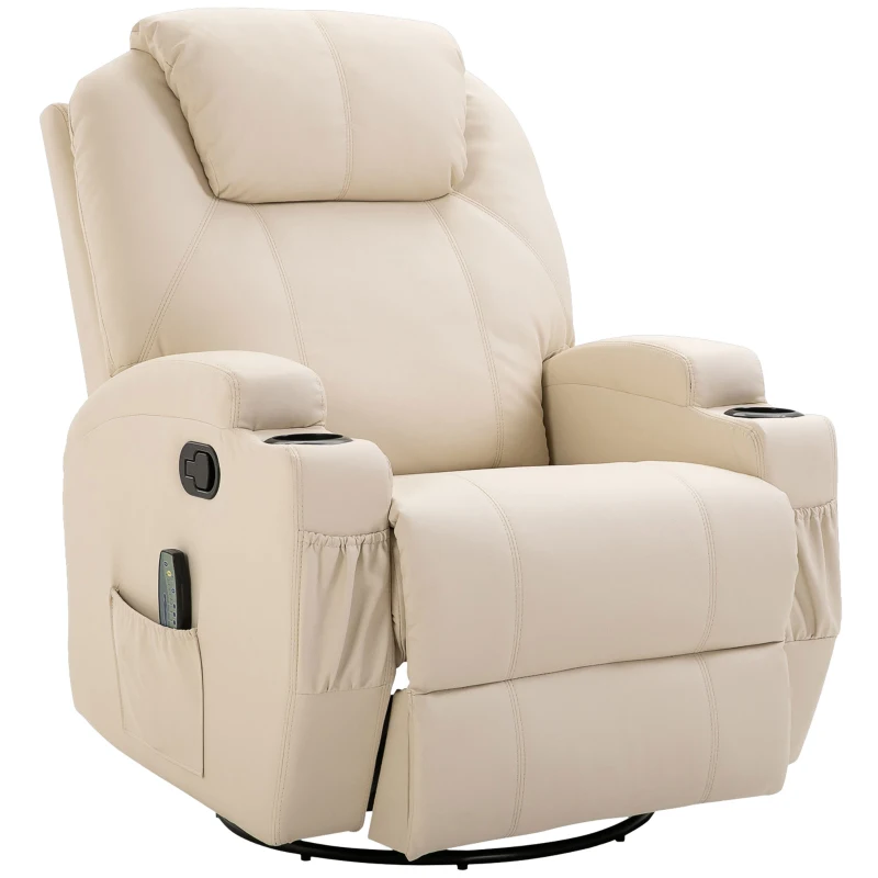HOMCOM Sillón de masaje reclinable, sillón de relajación, respaldo y reposapiés ajustables, 84 x 92 x 109 cm, crema
