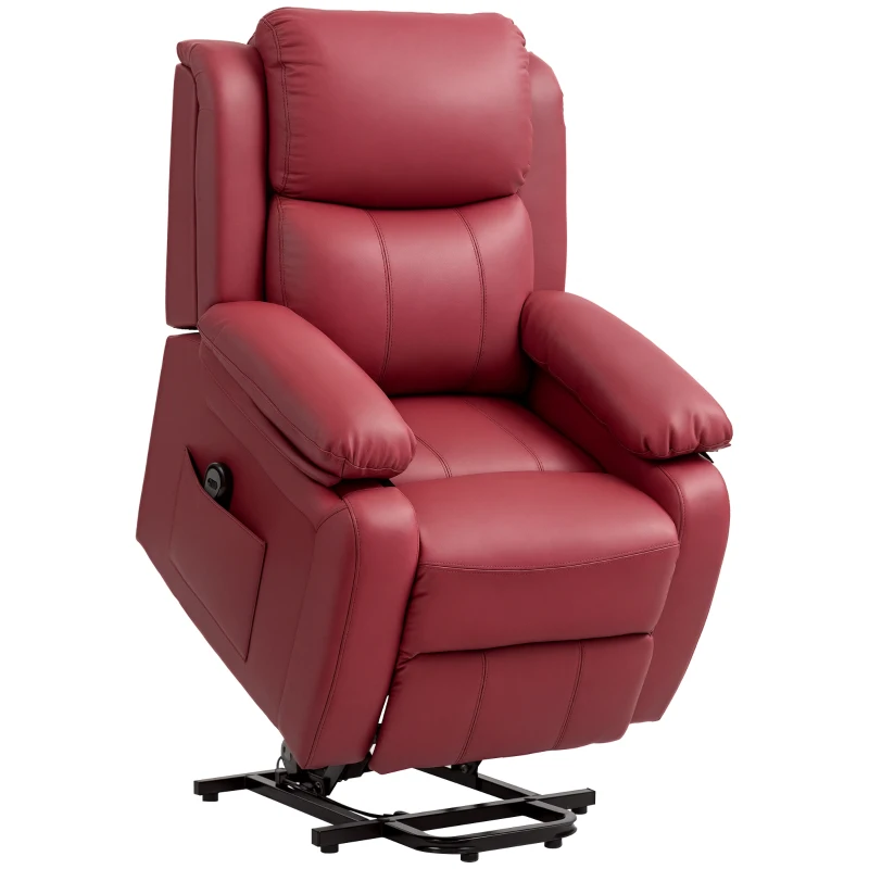 HOMCOM Poltrona Alzapersona Reclinabile con Poggiapiedi e Telecomando, in Pelle PU, 76x90x105 cm, Rosso