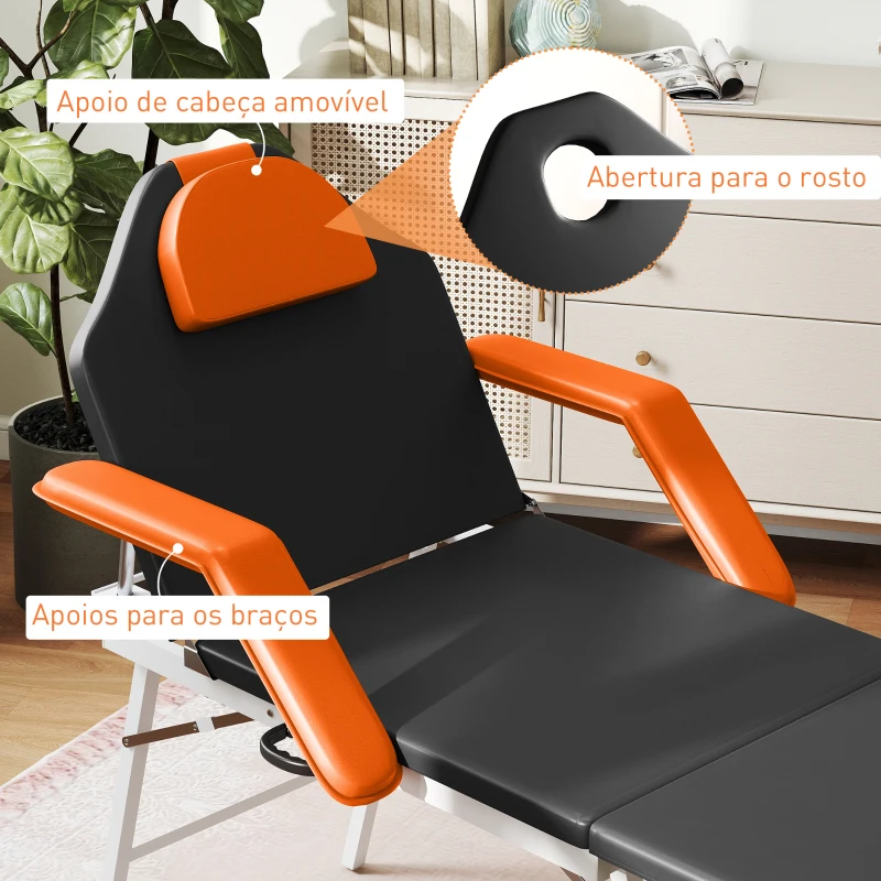 HOMCOM Marquesa de Massagem Dobrável Portátil com Altura Ajustável Encosto de Cabeça Removível  182x82x68 cm Laranja