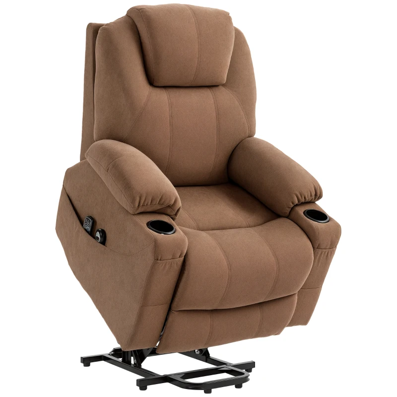 HOMCOM Scaun Electric Rabatabil cu 8 Puncte de Masaj și Telecomandă, Fotoliu Modern din Țesătură cu Efect de In, 90x101x107 cm, Cafea