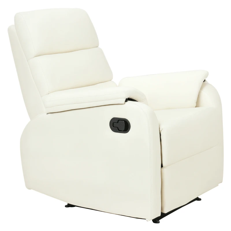 HOMCOM Poltrona Relax per Interni, Reclinabile Manualmente con Cuscino Imbottito, in Pelle PU e Acciaio, 75x82x99 cm, Crema