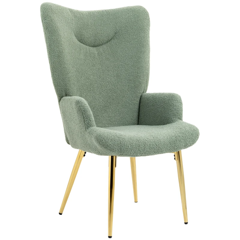 HOMCOM Fotoliu de Living cu Spătar Înalt, 73x68x111 cm, Verde și Auriu