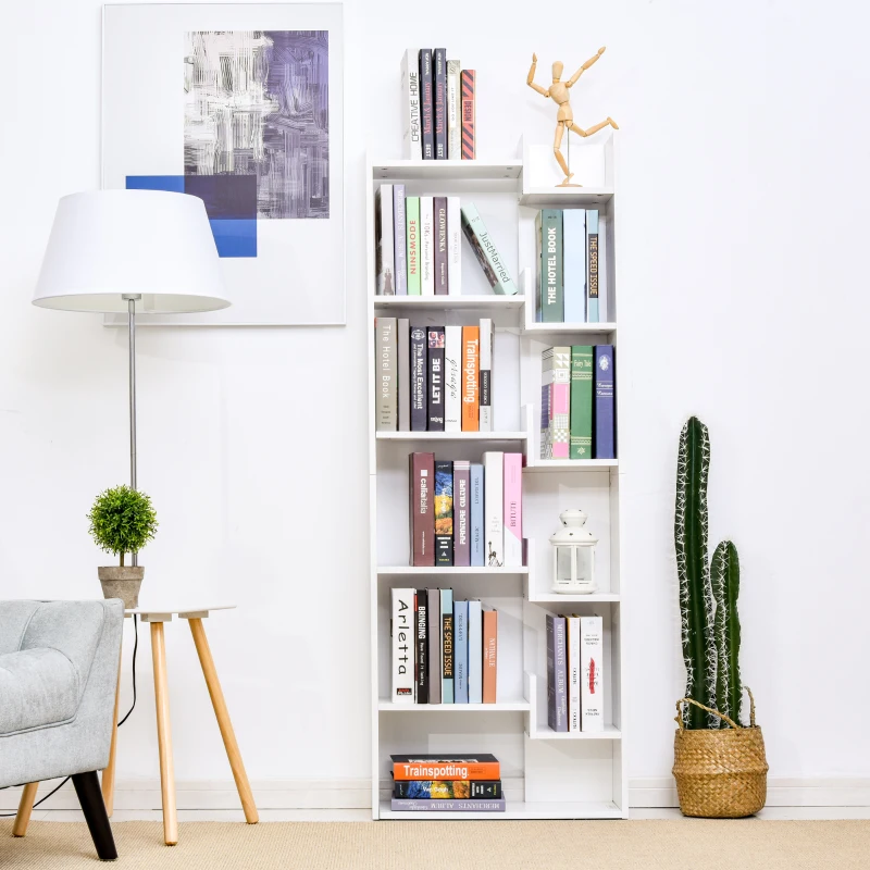 HOMCOM Bibliothèque, étagère de rangement à 6 niveaux, design irrégulier, pour salon, chambre, bureau, 60x21x162,5cm, blanc