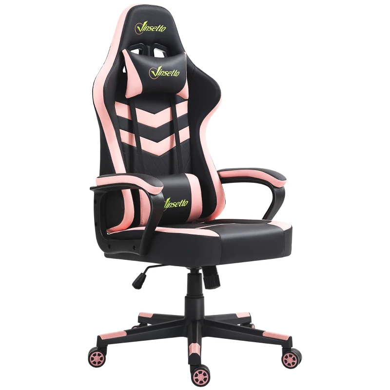 Vinsetto Silla Gaming Altura Regulable Basculante con Reposacabezas Cojín Lumbar 61x70x121-129 cm Rosa