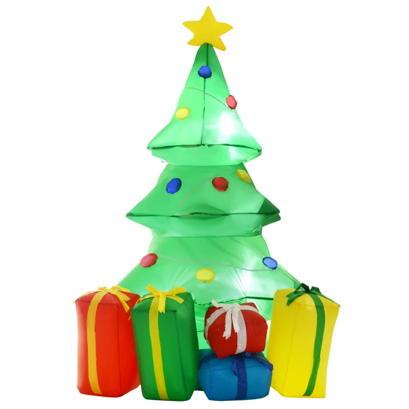 HOMCOM Árbol de Navidad Inflable con Luz LED Hinchable Navideño de Árbol y Regalos Hinchador Incluido 65x75x150 cm Verde