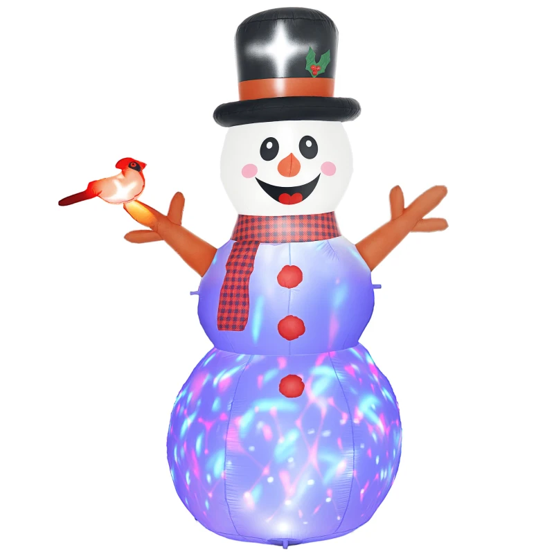 Outsunny Großer Schneemann, 2,40 m, Weihnachtsdeko, mit LEDs, selbstaufblasend, Polyester