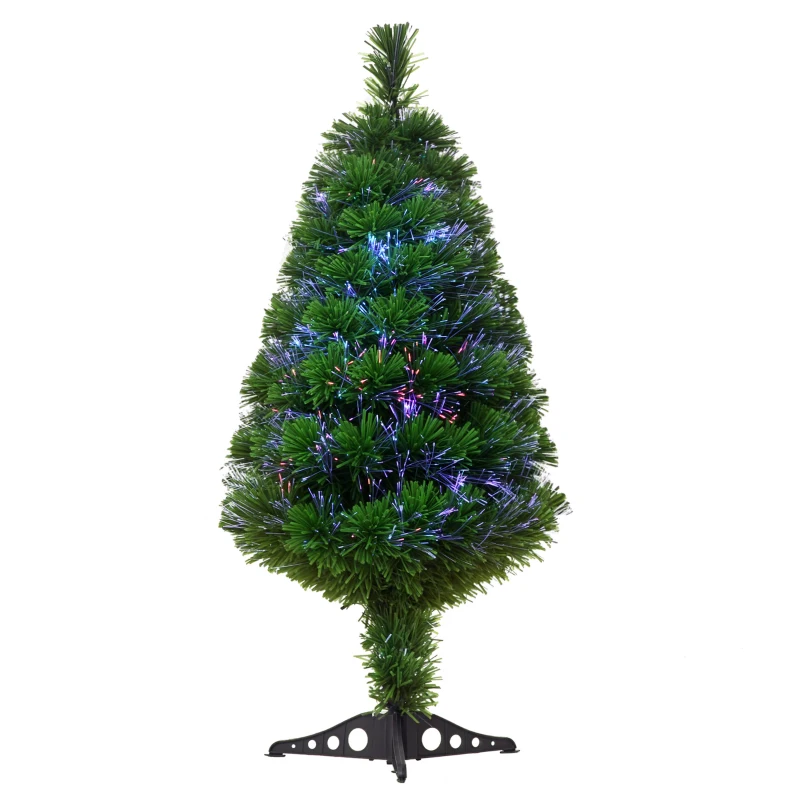 HOMCOM Árbol de Navidad de 90 cm Árbol Artificial de Fibra Óptica de 4 Colores con Soporte Ø48x90cm Verde