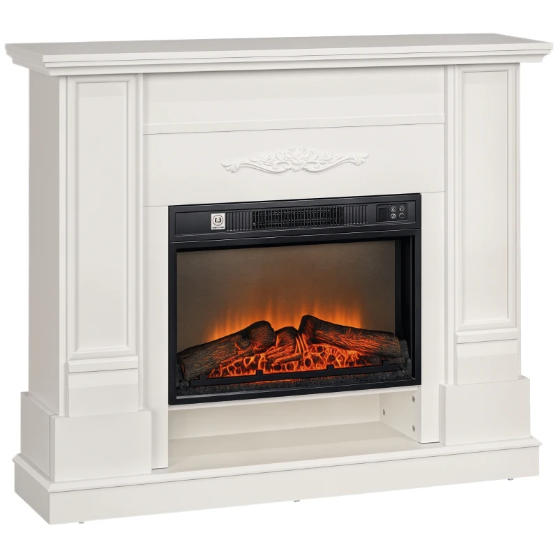 HOMCOM Camino Elettrico 1800W con Fiamma a 3 Intensità e Telecomando, in Legno, Metallo e Vetro, 117x30x100 cm, Bianco