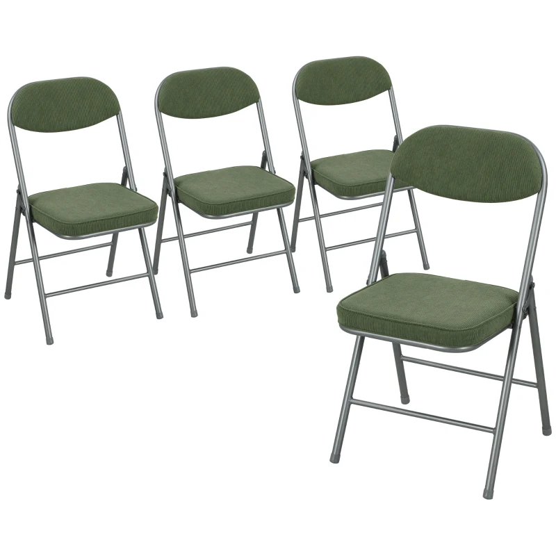 HOMCOM Lot de 4 chaises pliantes chaises de salle à manger portables avec assises et dossiers rembourrés en velours côtelé vert