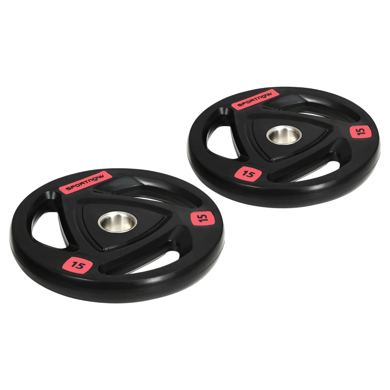 SPORTNOW Two 15kg Olympic Weight Plates, Tri-Grip Rubber-Coated Barbell Weights, with 5cm Holes, for Home, Gym, Office