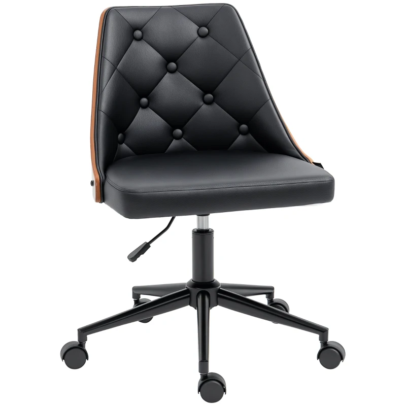 Vinsetto Silla de Oficina con Altura Ajustable y Basculante para Dormitorio Oficina 53x62x77-87 cm Negro y Madera