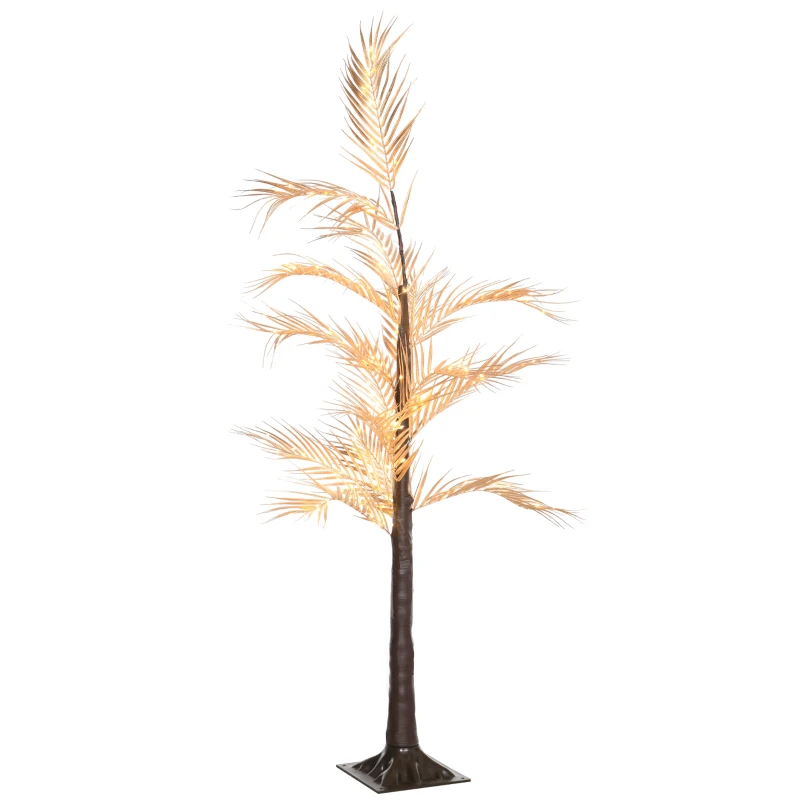 HOMCOM Luz de Árbol de Palmera con 150 Luces LED Blanco Cálido Lámpara de Pie para Interiores 21x21x150 cm Dorado