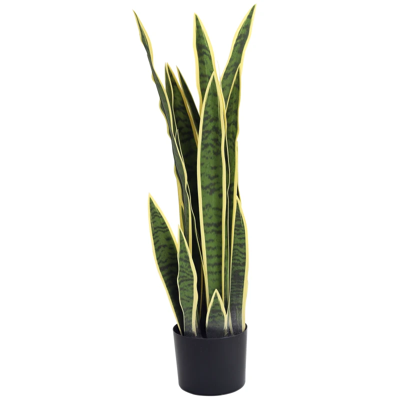Outsunny Sanseveria Artificiale Pianta Finta Realistica con Vaso, Ø15cm x 80cm, Verde e Giallo