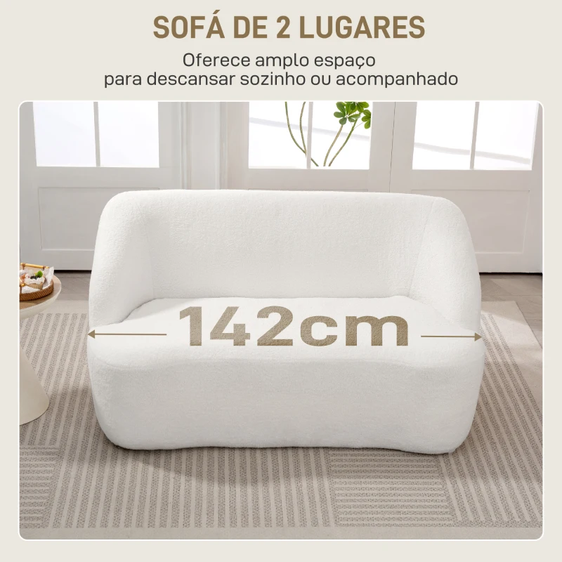 HOMCOM Sofá de 2 Lugares Estofado em Borreguito Sofá de Sala de Estar com Desenho Curvo e Acolchoamento Grosso142x85x73,5 cm Creme