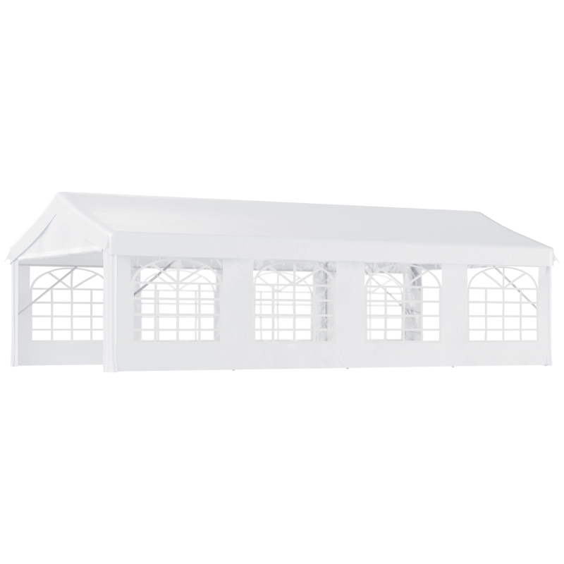 Outsunny Gazebo da Giardino 8x4m in Acciaio con Pareti Rimovibili e Finestre Trasparenti, Bianco
