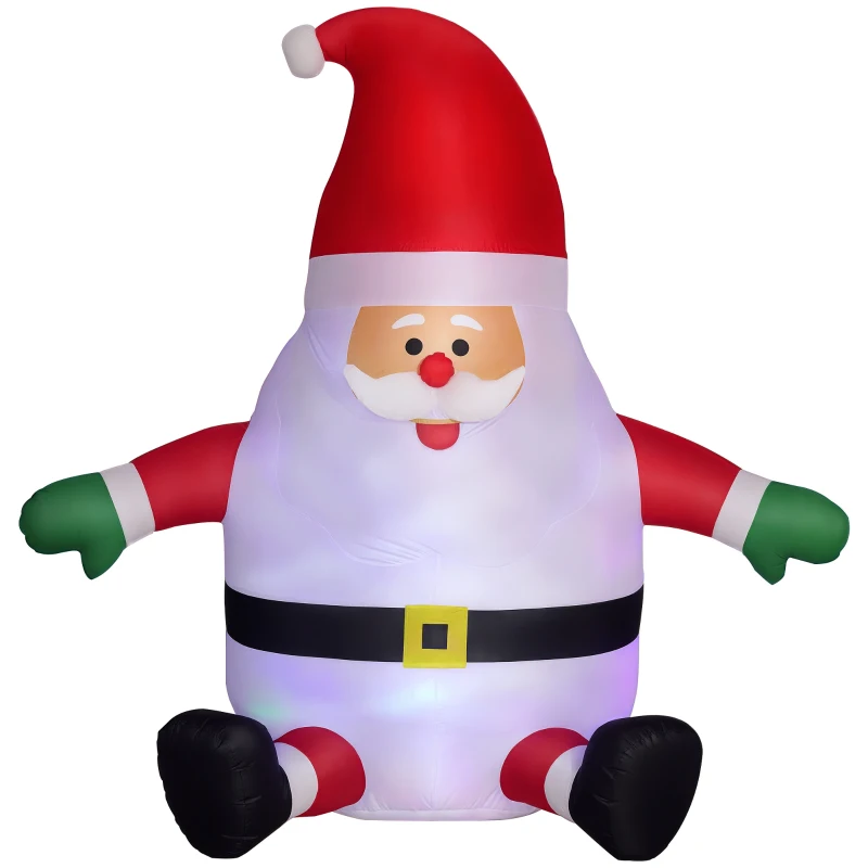 Outsunny Aufblasbarer Weihnachtsmann mit rotierender Lichtkugel, Festtags-Dekoration für den Garten