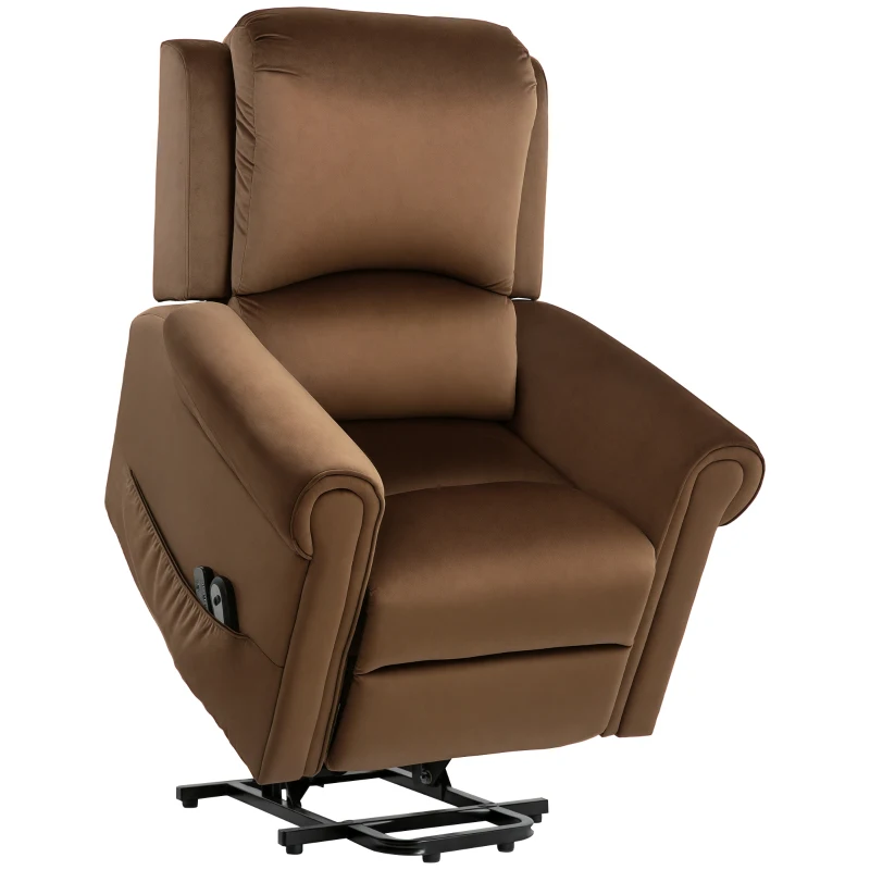 HOMCOM Poltrona Alzapersona Reclinabile a 135° e Massaggiante con Telecomando, 88x92x106 cm, Marrone Scuro
