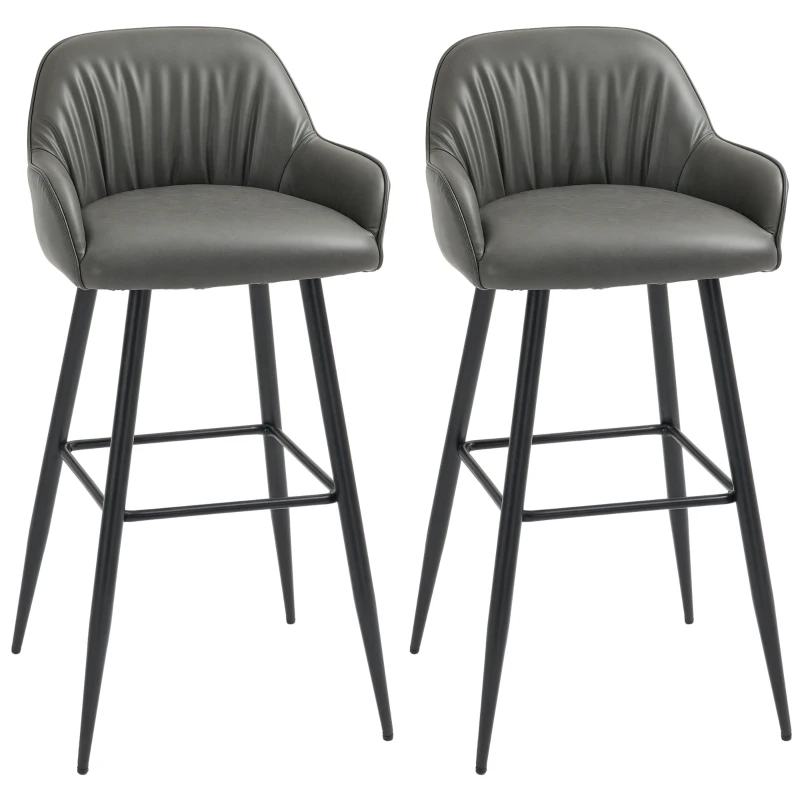 HOMCOM Set 2 Scaune de Bar din Piele Ecologică PU, Scaune Înalte cu Suport pentru Picioare, 52x53x99 cm, Gri Închis