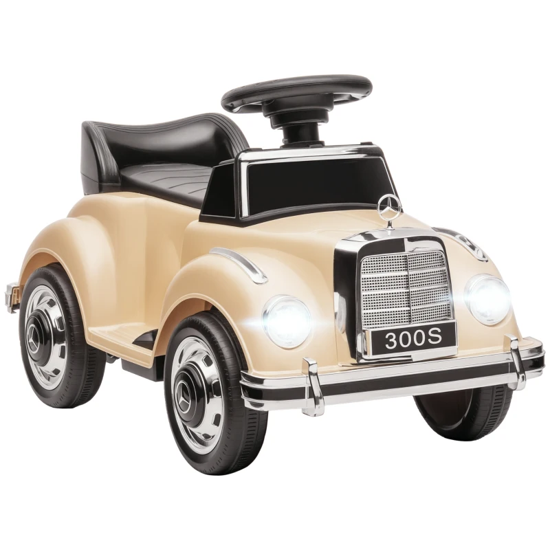 HOMCOM Masina Electrica pentru Copii, Auto pentru Copii Mercedes-Benz 6V cu Muzica, Varsta 18-48 Luni, Bej