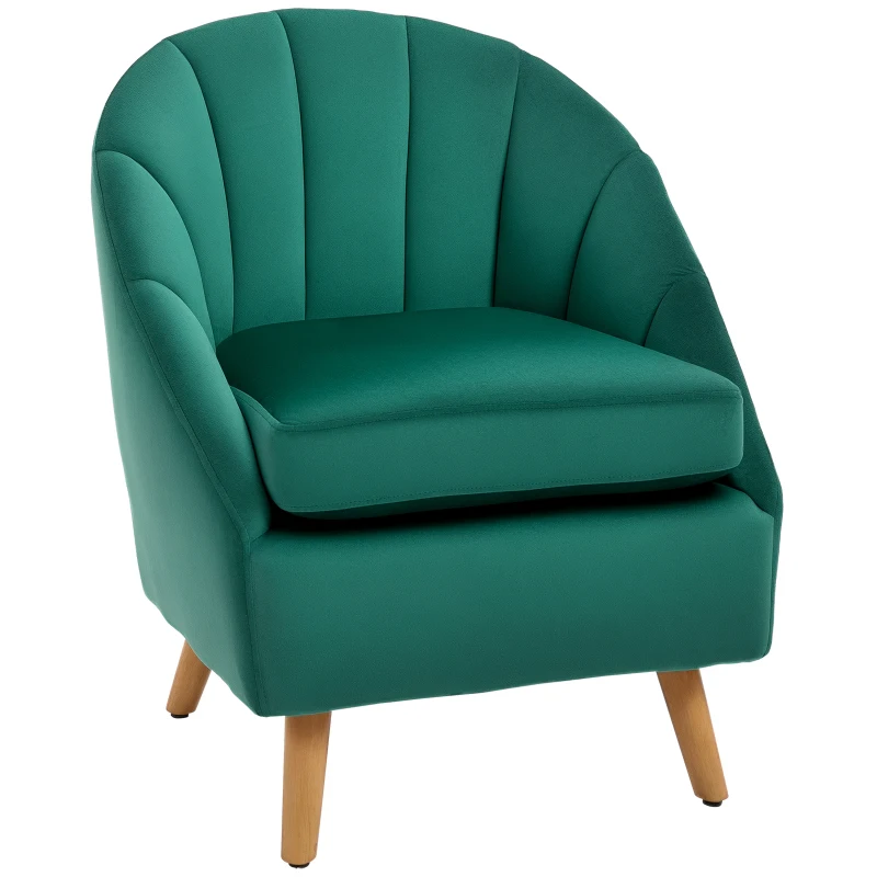 HOMCOM Poltrona da Camera da Letto e Salotto in Velluto Verde con Imbottitura Spessa e Solida Struttura in Legno (67x65x77cm)