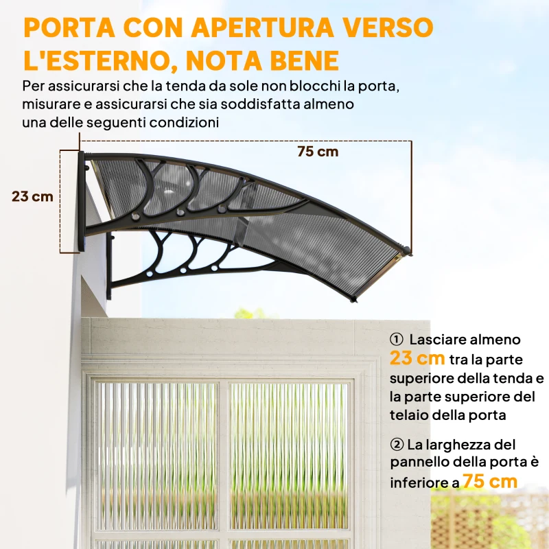 Outsunny Tettoia in Policarbonato Anti-UV da Esterno per Porte e Finestre da 100x80 cm