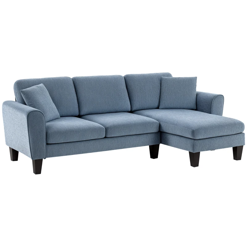 HOMCOM Sofá Chaise Longue Sofá de Canto Sofa Sala de Estar Reversível em Forma de L com 2 Almofadas 230x138x87 cm Cinza Azulado