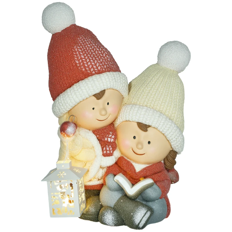 HOMCOM Weihnachtswichtel mit Buch & Laterne, LED, batteriebetrieben, 30 x 23 x 45 cm