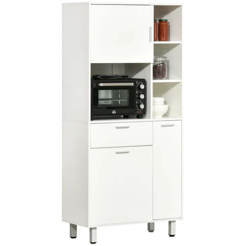 HOMCOM Kitchen Cupboard, Modern Kitchen Storage Cabinet with Shelves and Drawer, Free Standing Kitchen Units, 166 cm, White