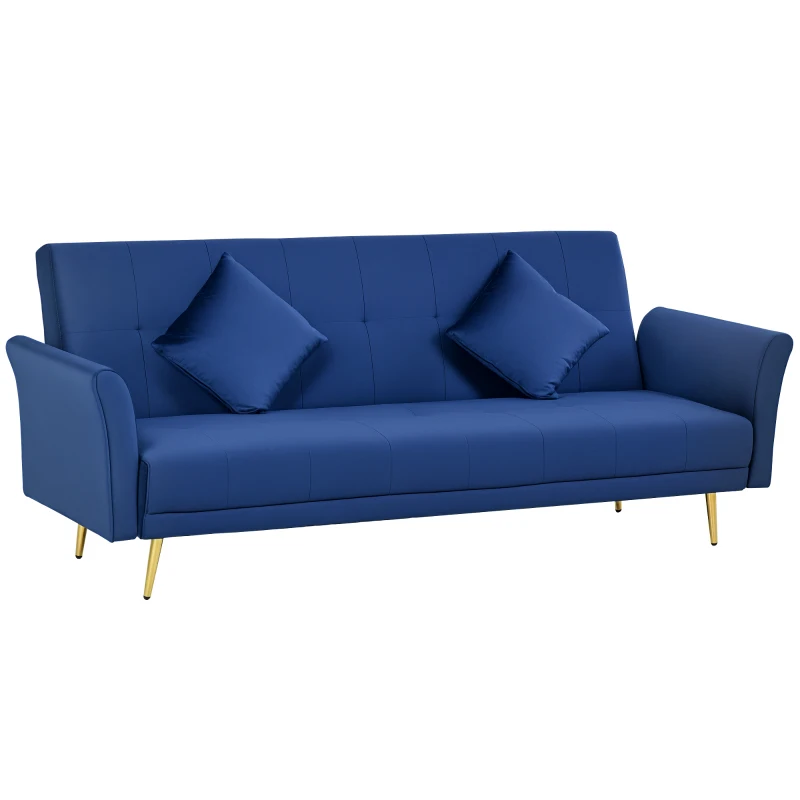 HOMCOM Canapea Pat cu 3 Locuri, 2 perne, Canapea Pat cu Spătar Reglabil, 206x81x83 cm, Albastru