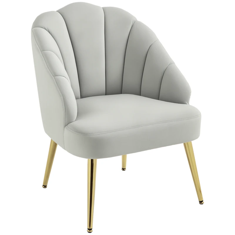 HOMCOM Poltrona in Velluto da Camera e Salotto a Conchiglia Stile Art Deco, Acciaio, 63x65x84 cm, Grigio