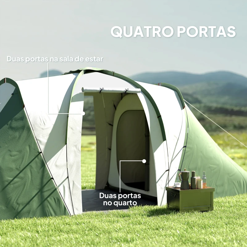 Outsunny Tenda de Campismo Familiar para 4-6 Pessoas com 2 Dormitórios Impermeável 3000 mm com Bolsa 555x225x190 cm Cinza e Verde