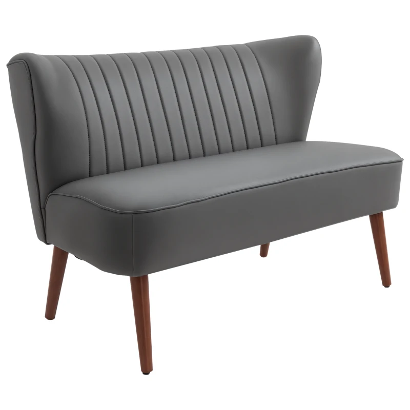 HOMCOM Divano a 2 Posti dal Design Moderno, Telaio in Legno e Rivestimento in Pelle Sintetica Grigia, 108.5 x 61 x 79cm