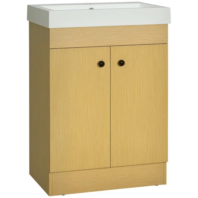 kleankin Mobile Bagno sotto Lavabo in Truciolato con Ripiani Regolabili e Lavello Curvo, 60x41.5x88 cm