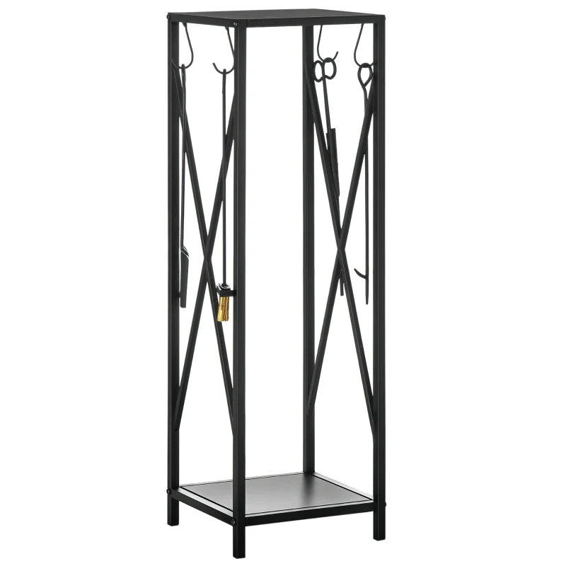 Outsunny Porte bûches - Range bûches Serviteur de cheminée Colonne - Multi Accessoires dim. 34L x 34l x 111H cm métal Noir