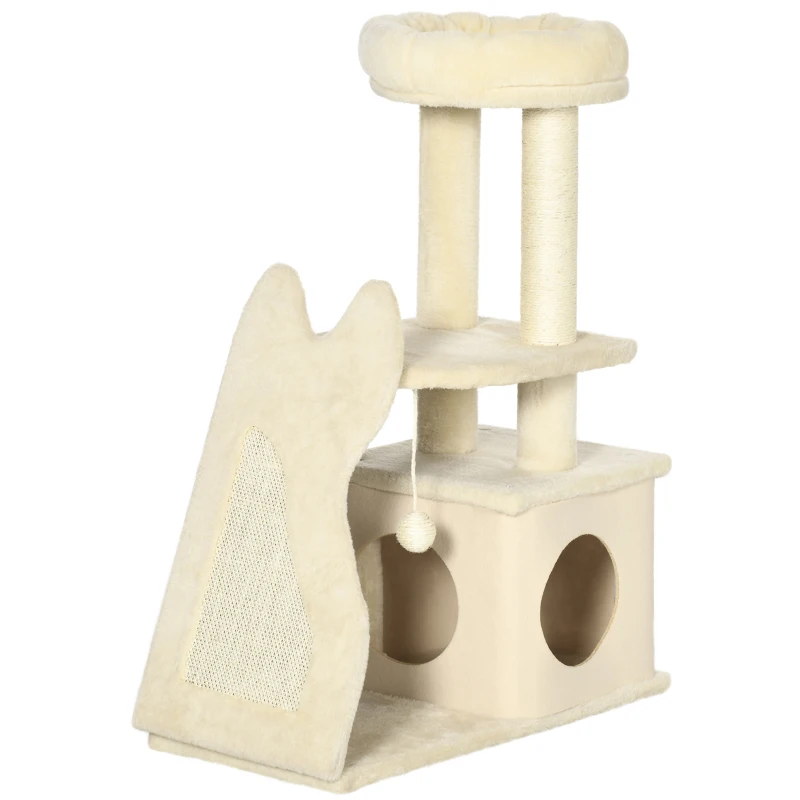 PawHut Árbol Rascador para Gatos Pequeños Altura 83cm Torre para Gatos con Cama Cueva y Bola Colgante 60x30x83 cm Beige